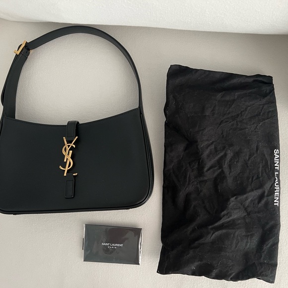 Saint Laurent Handbags - Saint Laurent Black Shoulder Bag with Gold YSL Emblem